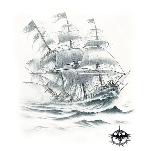 Evil Pirate Ship In A Great Storm With An Octopus Latched Onto The Ships Hull