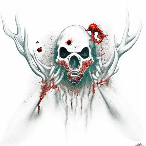 Red Deer Zombie Surrounded Boy Autoknacker Leaves And Floral Motives