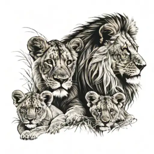 Lion Family And Their Cub