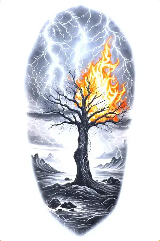 Beauty And Lightining Storm And Fire And Nature