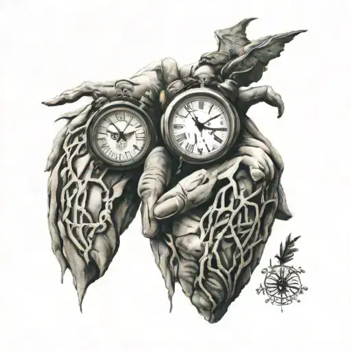 Two Holding Hands One Of Them Have A Broken Heart Tattoo And The Second One Have A Clock