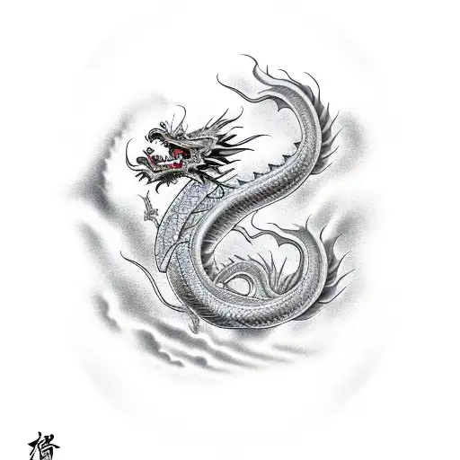 Chinese Dragon With Waves