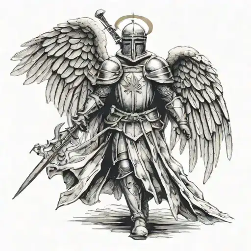 Templar Knight Angel Wings Walking Towards