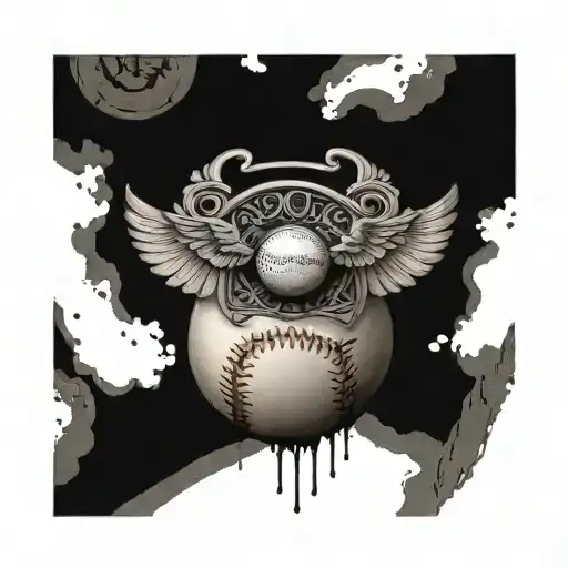 A New-school Design Of A Baseball With Angel Wings And A Halo