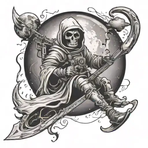 Grim Reaper Astronaut Floating With Scythe