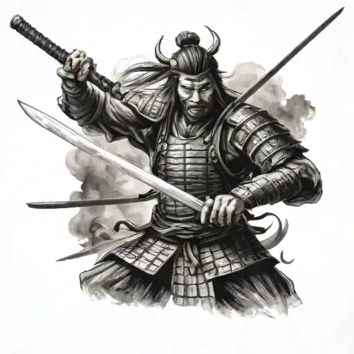 Samurai Warrior Wielding A Katana In A Fierce Battle Scene