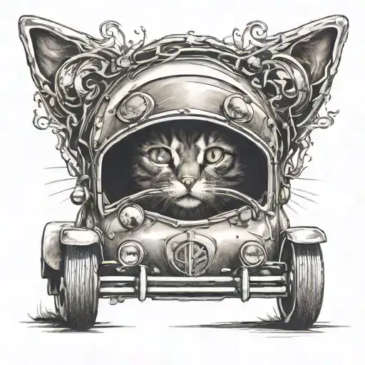 A Realistic Tattoo Of A Cat Driving A Modified Car