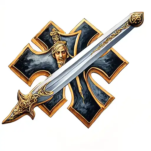 Joan Of Arc With Sword Infront And Cross Of Lorraine