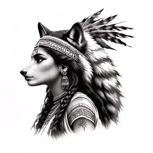 Indian Lady With Wolf Head