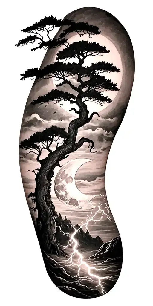 Viking Rume And Moon And Tree And Lightning Bolt