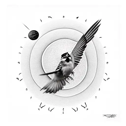 Sparrow Flying Around The Sun