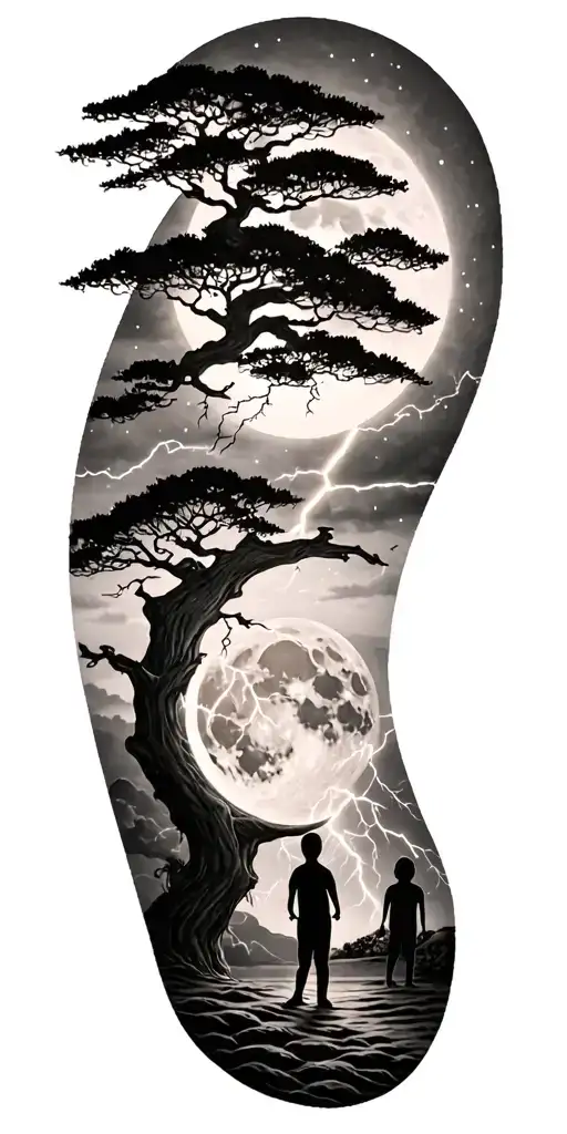 Children And Moon And Tree And Lightning Bolt