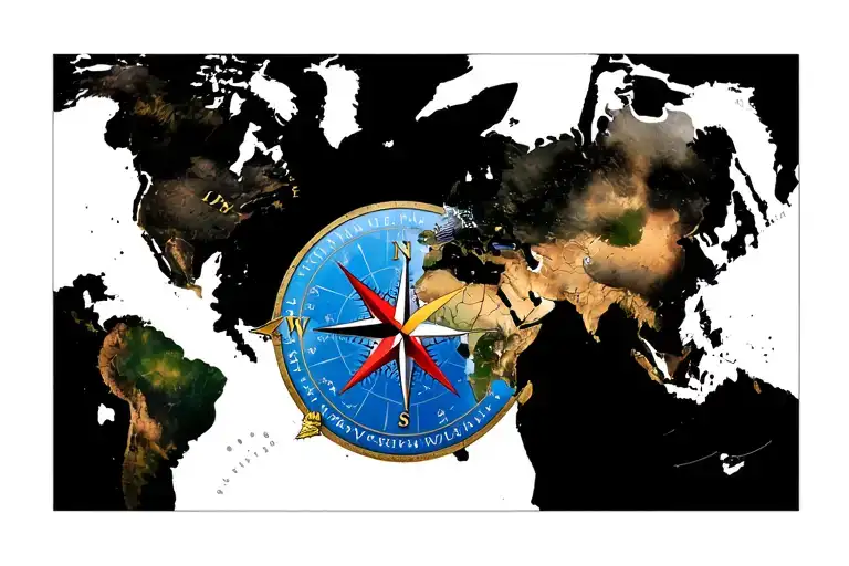 World Map Compass Plane Taking