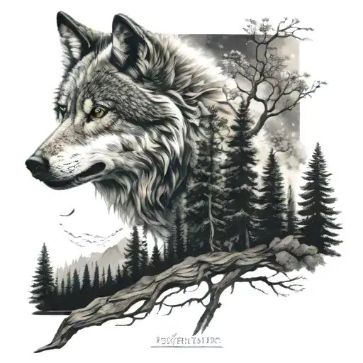 Wolf Space Trees Nature Elements