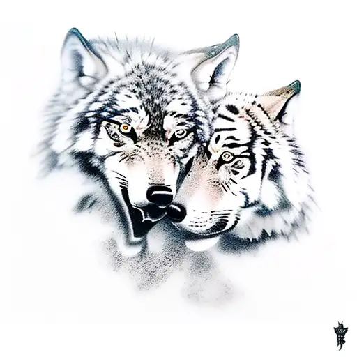 Wolf And Tiger Standing At A Top Of Mountain