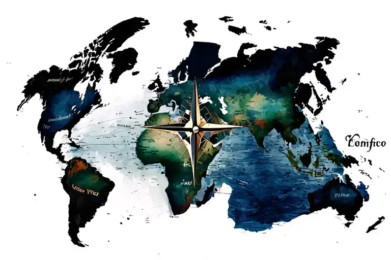 World Map Compass Plane Taking