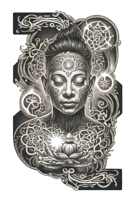 A Realistic Portrait Of A Person Meditating With Their Spirit Illuminating From Within