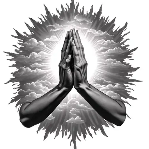 Clouds And Sun Rays Around Praying Hands