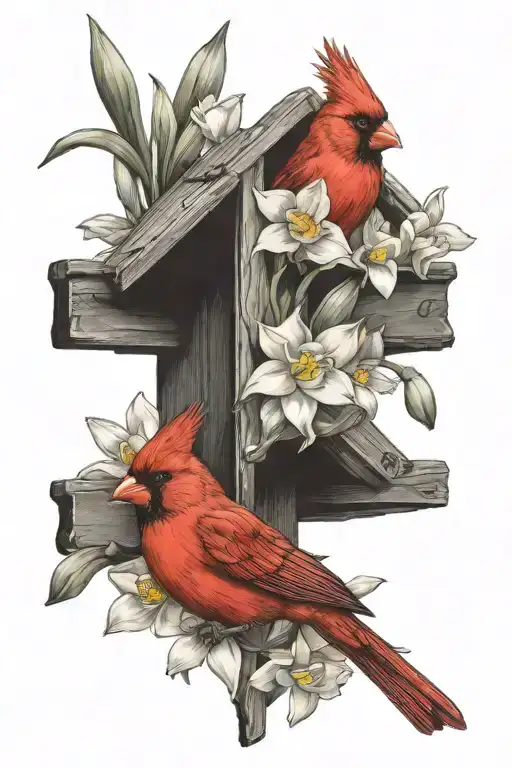 Cardinal And Narcissus Flowers
