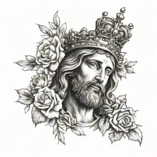 Jesus Crist With Crown And Flowers
