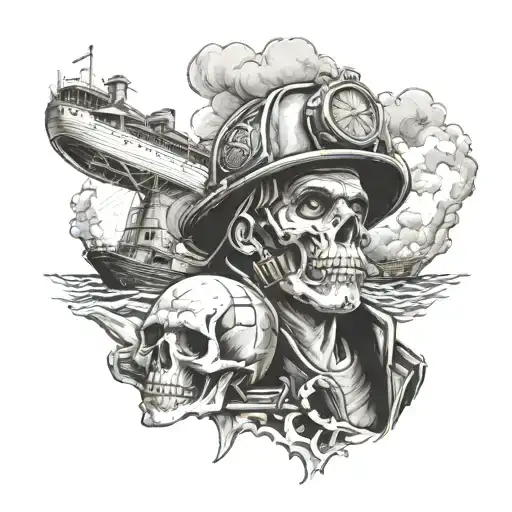 Firefighter And Skull Ship Navigating