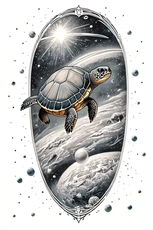 Turtle Floating In Space Surrounded