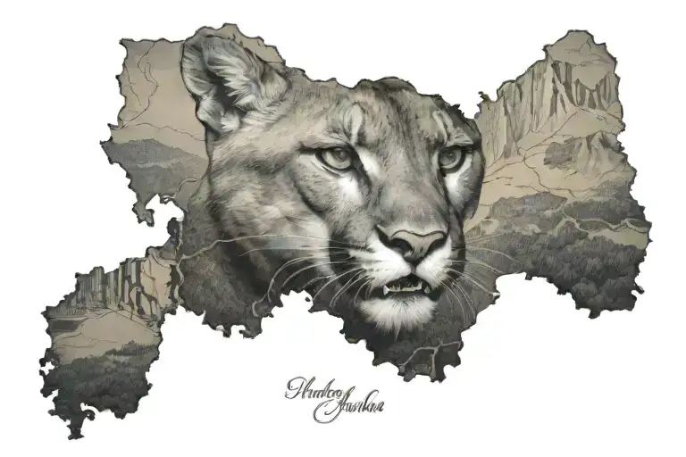 Mountain Lion On A Map Of Michigan
