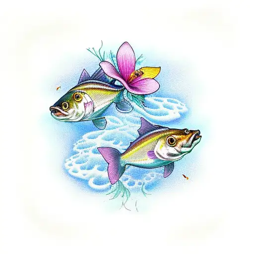 Two Small Fish With Flowers