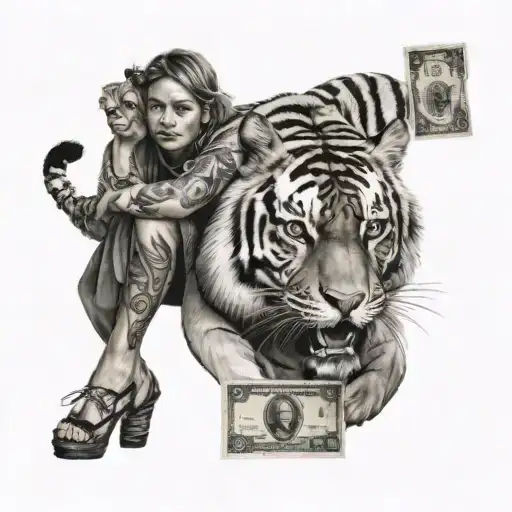 Women With Tiger And Money
