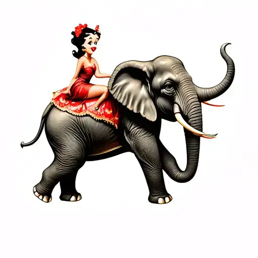Betty Boop Riding A Elephant Walking