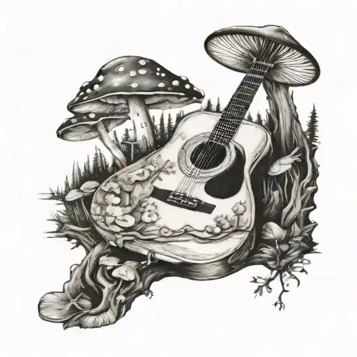 Acoustic Guitar Forest Mushroom