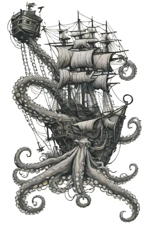 Giant Octopus Atacking A Pirate Ship