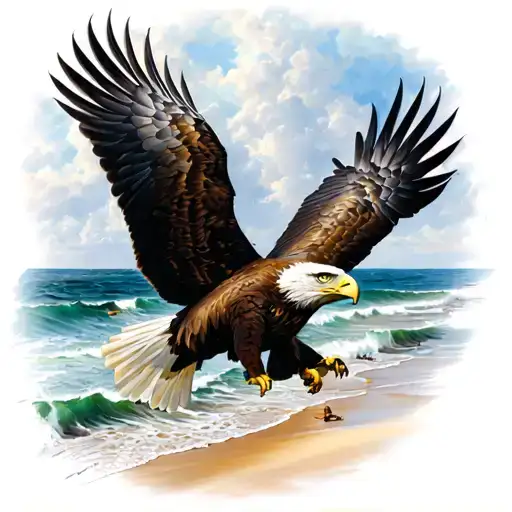 Eagle Flies Over Normandy Beach Scene