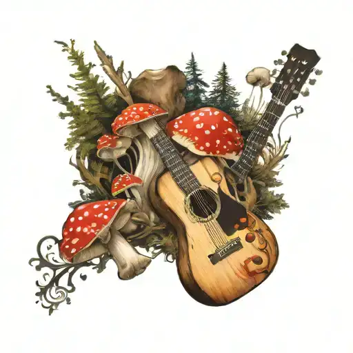 Guitar Mushroom Forest Scene