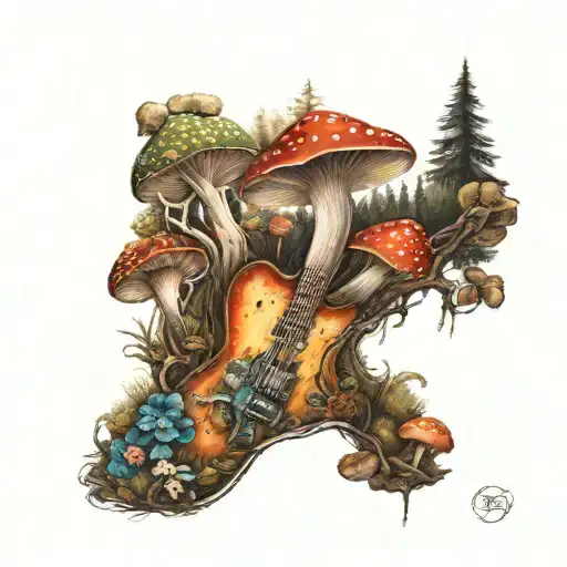 Guitar Mushroom Forest Scene
