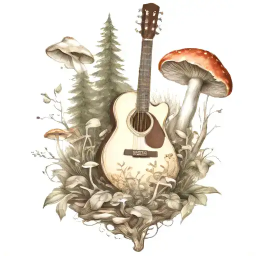 Guitar Mushroom Forest Scene