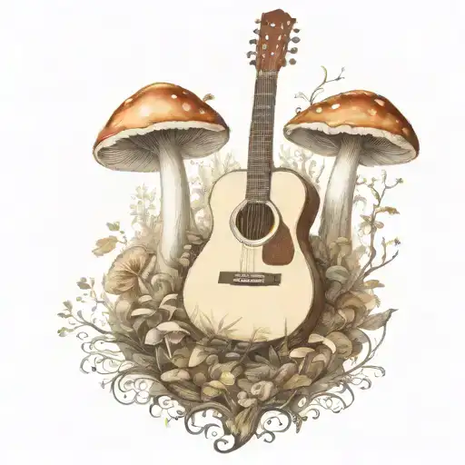 Guitar Mushroom Forest Scene