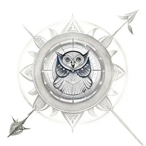 A Owl Holding A Wind Rose And A Viking Compass