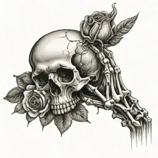 Skull Roses With Skeleton Hand Holding