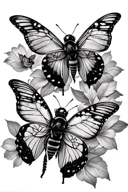 Butterflys And Bee Flying