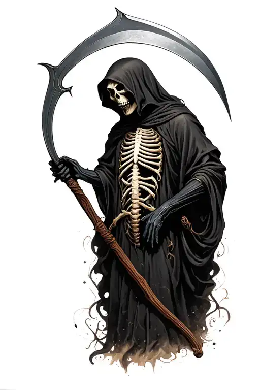 Grim Reaper Holding A Scythe With Ribs Exposed