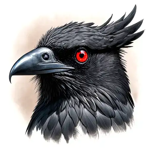 Crow Observing With Red Eye Looking