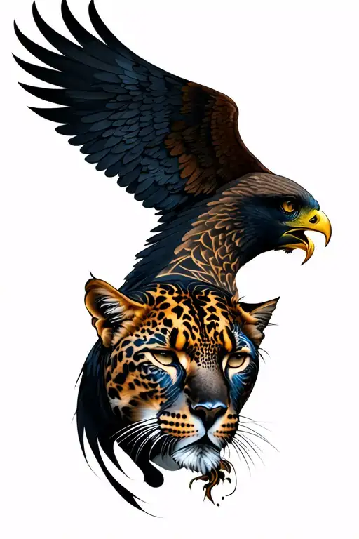Mininalist Side Neck Tattoo With Half Panther And Half Eagle Wing