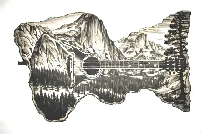 Guitar Silhouette With Yosemite Half Dome Inside