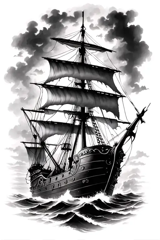 Pirate Ship Battling A Craken Fighting