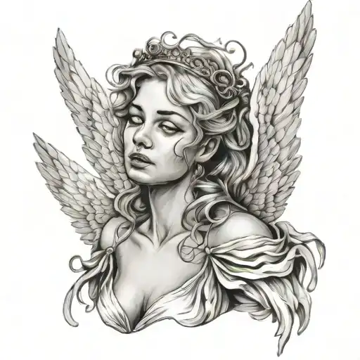 Women Angel With Wings Spread Wide Crying