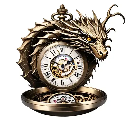 Dragon And Broken Pocket Watch Mechanism Intertwined
