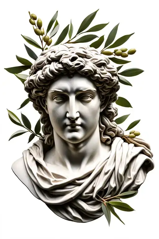 Roman Bust Sculpture With Olive Branches And Drapes