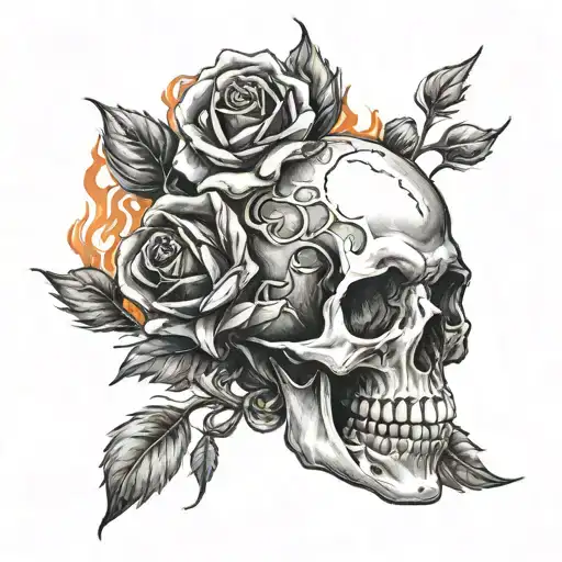 Rose Skull And Flame Representing Life And Death