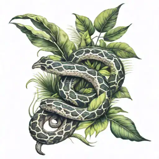 Jungle With A Snake And Leaves